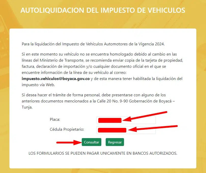 Impuesto Vehicular Boyaca Placa y Cedula