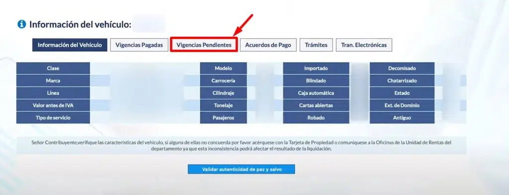 Impuesto Vehicular Caldas Vigencias Pendientes