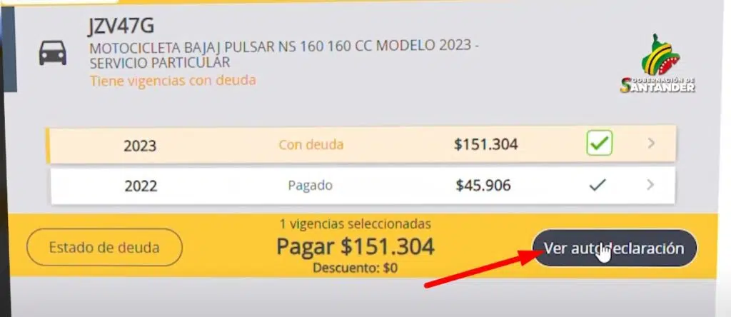 Impuesto Vehicular Santander Ver autodeclaracion